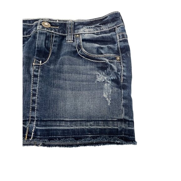 Decree Women's Misses Mini Skirt Blue Denim Embroidered 5 Pocket Size 3 - Picture 3 of 8